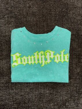 Mint Green Acid-Wash Tee with Decorative Studs